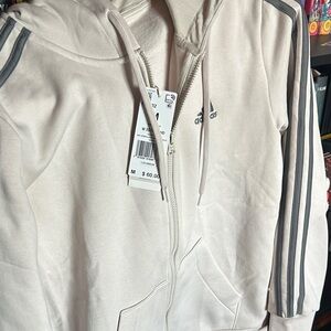 Adidas Off-White Hoodie with Gray Stripes